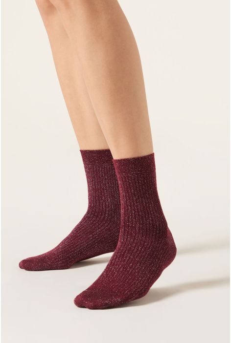 Chaussettes Côtelées Glitter Rouge