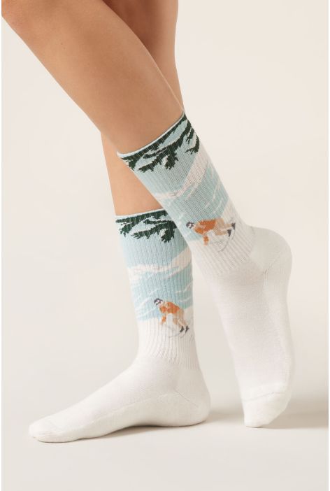Chaussettes En Cachemire À Motif Montagnes Naturel