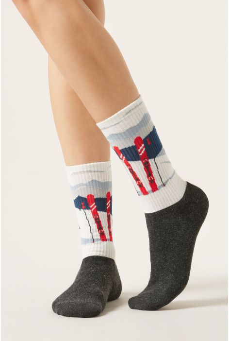 Chaussettes En Cachemire À Motif Montagnes Gris