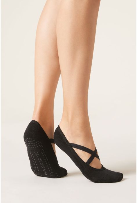 Chaussettes Antidérapantes De Pilates Avec Croisement Noir