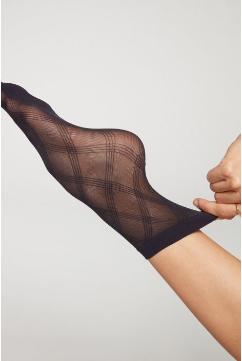 Chaussettes Courtes En Résille Losanges Bleu