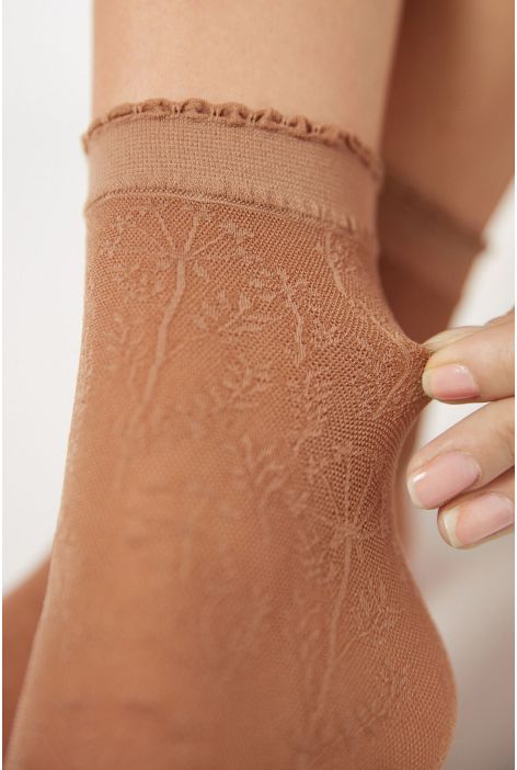 Chaussettes Courtes En Résille Fantaisie Fleurie Naturel