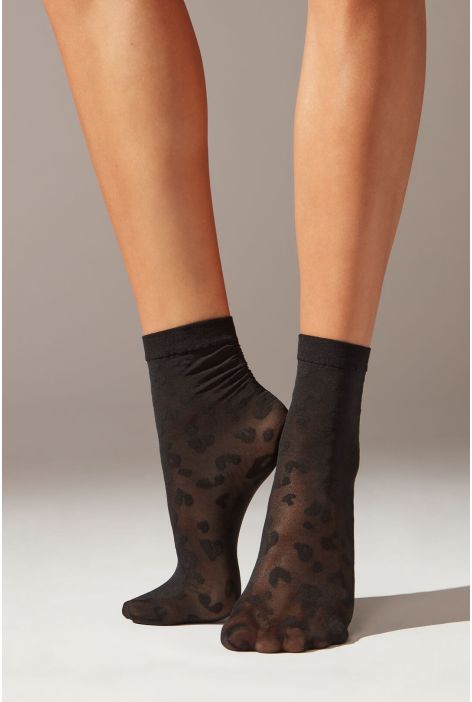 Chaussettes Courtes Transparentes À Motif Animal Noir