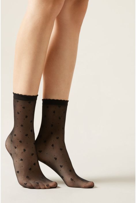Chaussettes À Motifs Cœurs Et Pois Noir