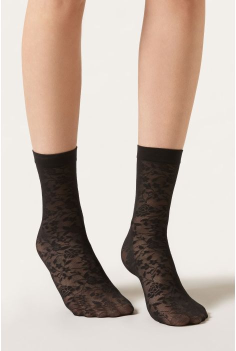 Chaussettes À Motifs Fleurs Noir