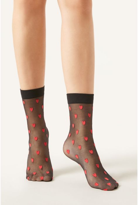 Chaussettes À Motif Cœurs Intégral Noir