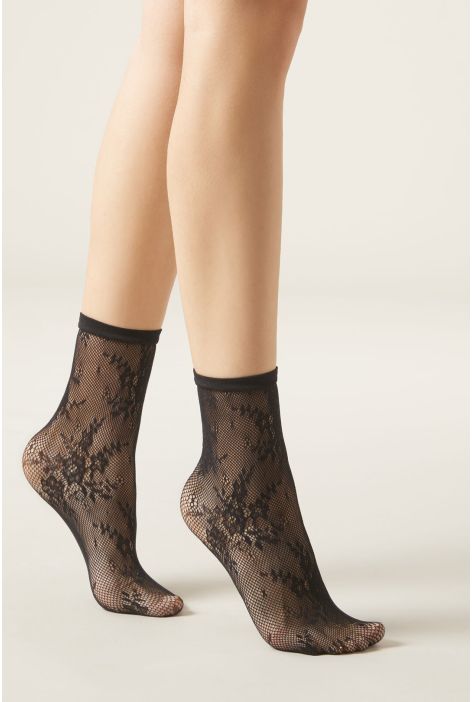 Chaussettes À Motifs Fleurs Noir