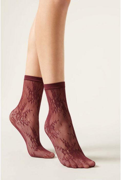 Chaussettes À Motifs Fleurs Bordeaux