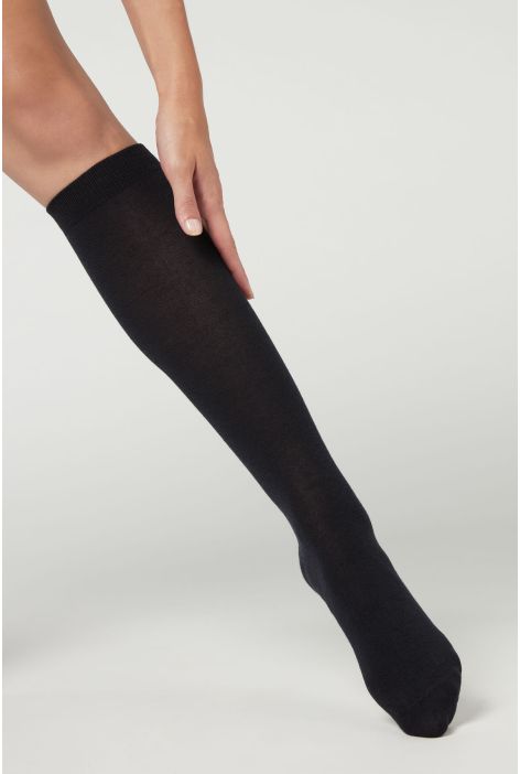 Chaussettes Longues En Laine Et Coton Bleu