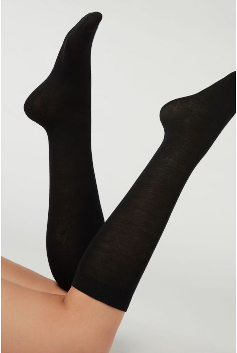 Chaussettes Longues En Laine Et Coton Noir