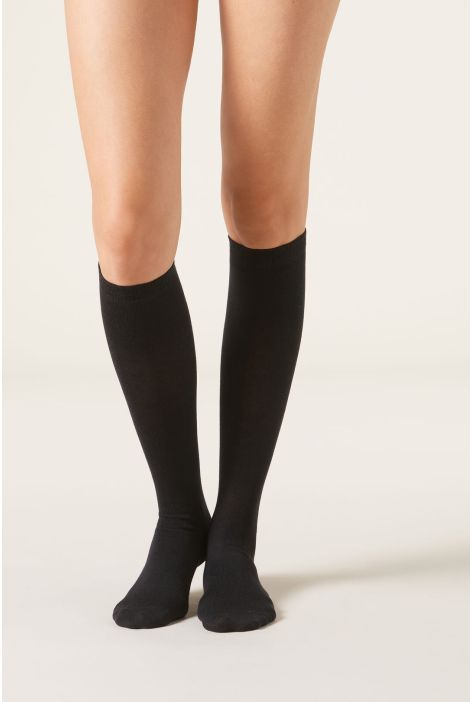 Chaussettes Longues En Laine Et Coton Bleu
