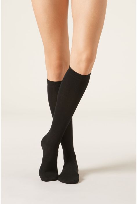 Chaussettes Longues En Laine Et Coton Noir