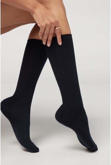 Chaussettes Mi-hautes Avec Cachemire Bleu