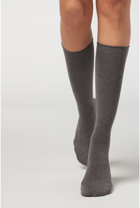 Chaussettes Mi-hautes Avec Cachemire Gris