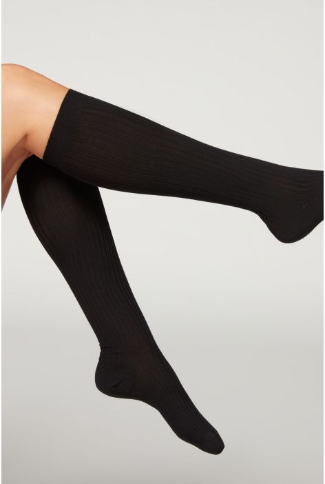 Chaussettes Longues En Cachemire Côtelées Noir