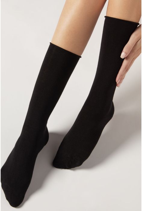 Chaussettes Longues En Coton Satiné Noir