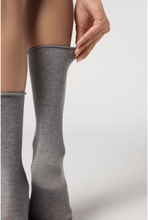 Chaussettes Longues En Coton Satiné Gris