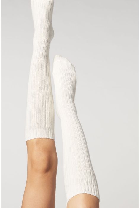 Chaussettes Hautes Côtelées Avec Laine Et Cachemire Naturel