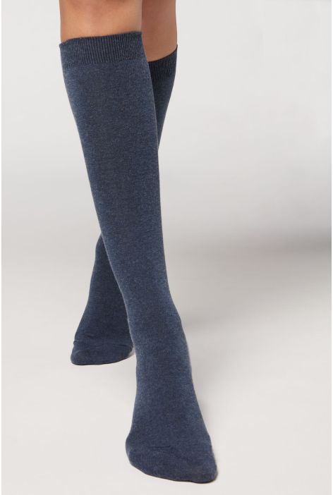 Chaussettes Longues Avec Cachemire Bleu