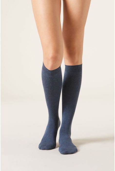 Chaussettes Longues Avec Cachemire Bleu