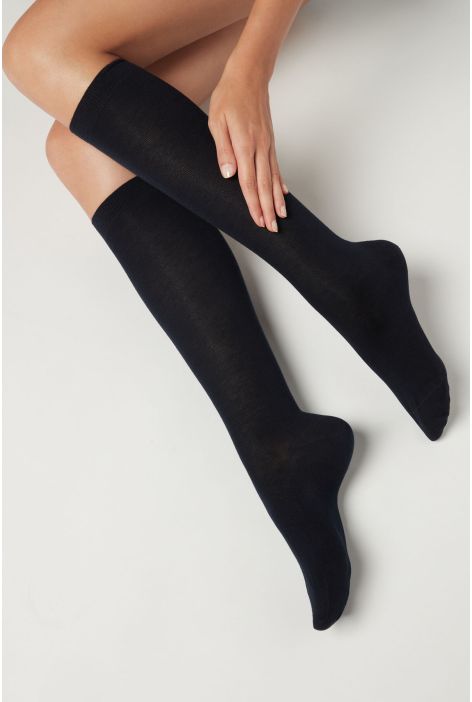 Chaussettes Longues En Coton Bleu
