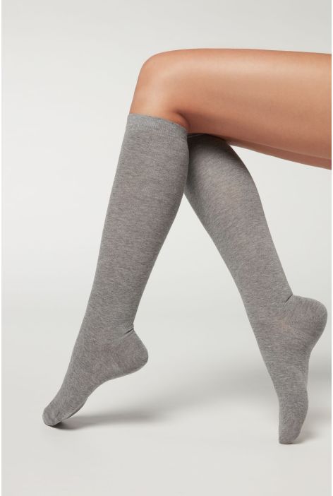 Chaussettes Longues En Coton Gris