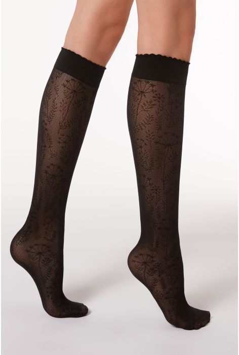 Bas Résille En Fantaisie Fleurie Noir