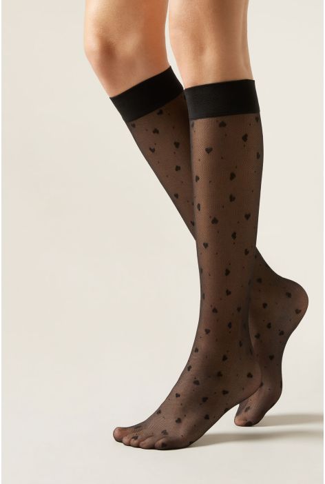 Chaussettes Hautes À Motifs Cœurs Et Pois Noir