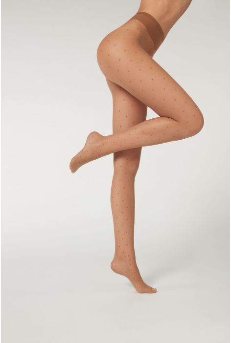 Collant Voile 20 Deniers À Motifs Pois Naturel