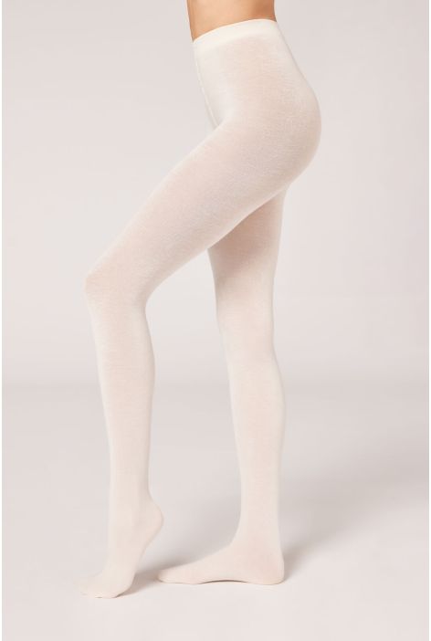 Collant Opaque Thermique Avec Cachemire Blanc