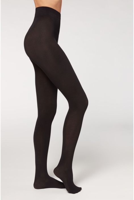 Collant Opaque 150 Deniers En Coton Noir