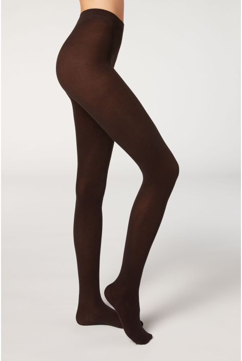Collant Opaque 150 Deniers En Coton Marron