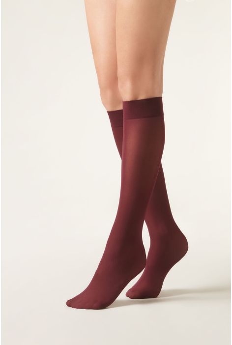 Mi-bas Semi-opaques 30 Deniers En Microfibre Rouge