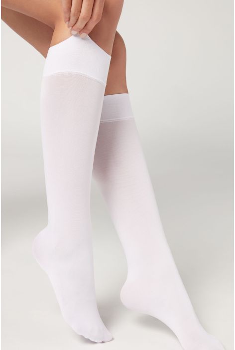 Mi-bas Opaques 60 Deniers En Microfibre Blanc