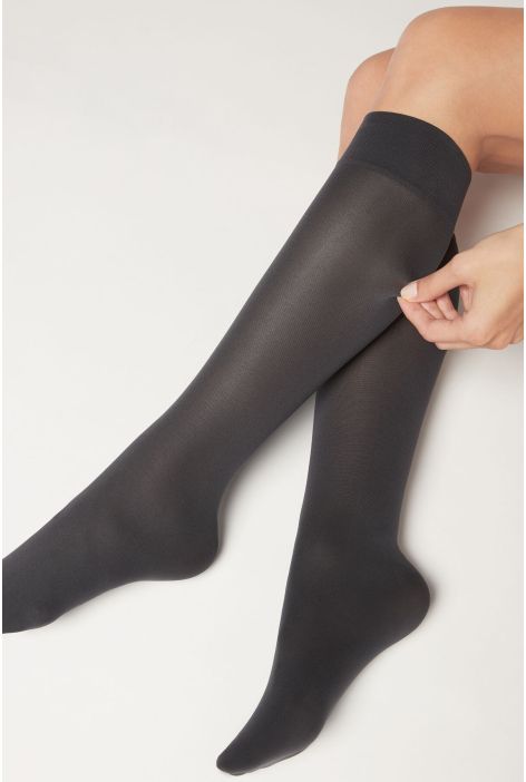 Mi-bas Opaques 60 Deniers En Microfibre Gris