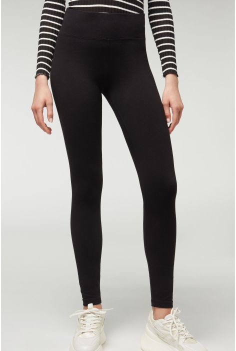 Legging Opaque Thermique En Coton Noir