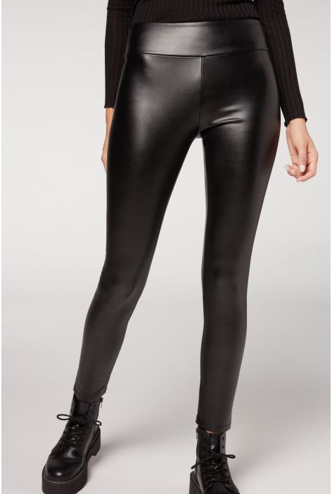 Legging Thermique Effet Cuir Noir