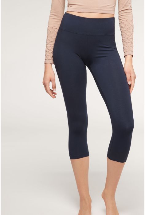 Legging Corsaire En Coton Bleu