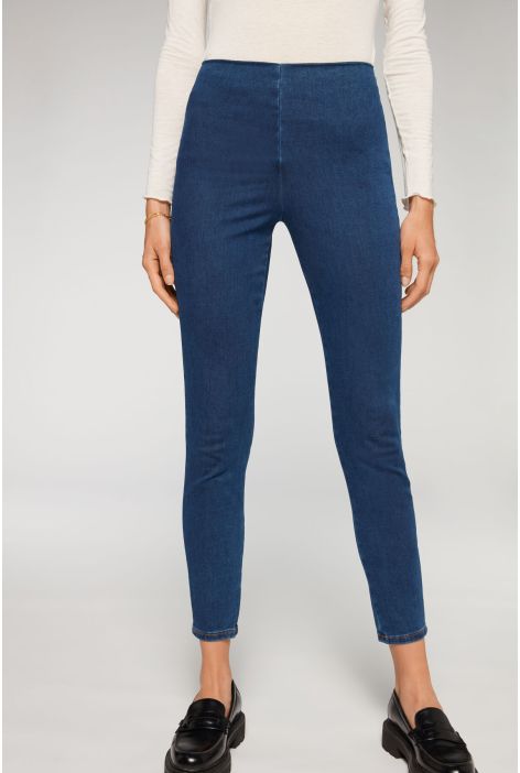 Leggings En Denim Skinny Taille Haute Bleu