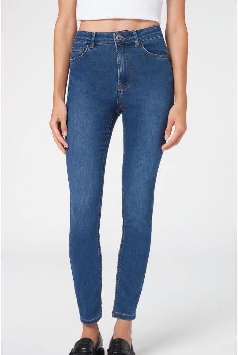 Jeans Push-up Skinny Taille Haute Soft Touch Bleu