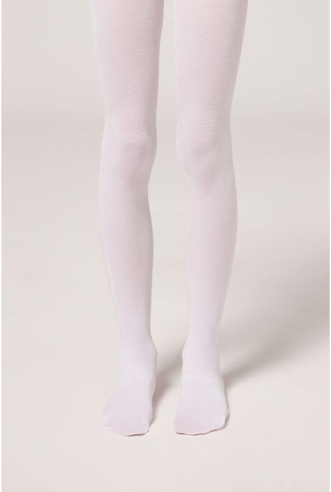 Collant Opaque 70 Deniers Pailleté Pour Fille Blanc