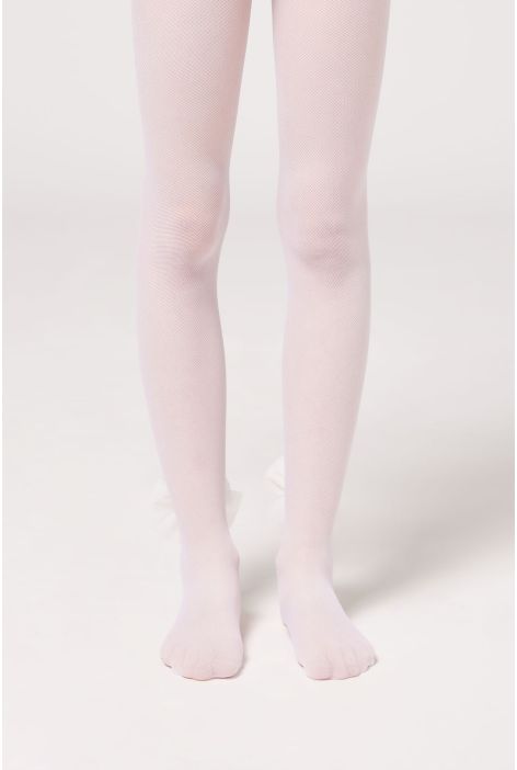 Collant En Tulle 30 Deniers Avec Nœud Pour Fille Blanc