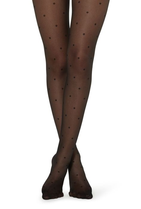 Collant Voile 30 Deniers À Motifs Pois Noir