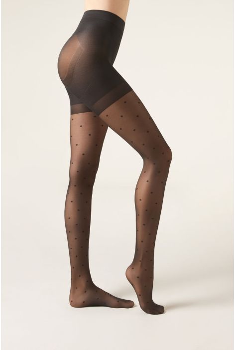 Total Shaper Collant Remodelant Voile 30 Deniers À Motifs Pois Noir