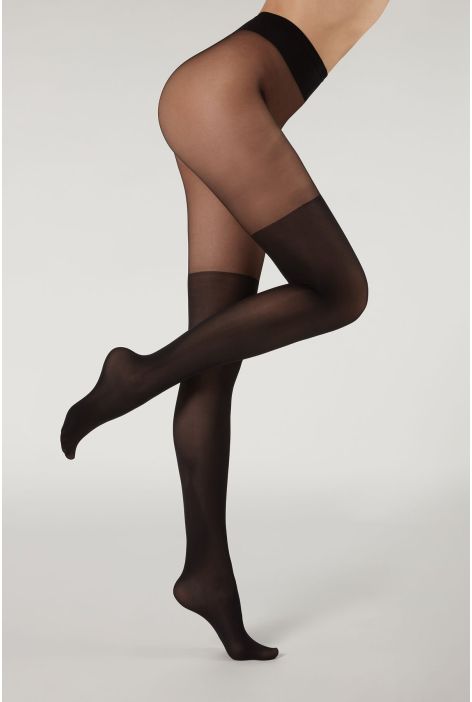Collant Effet Chaussettes Hautes Noir