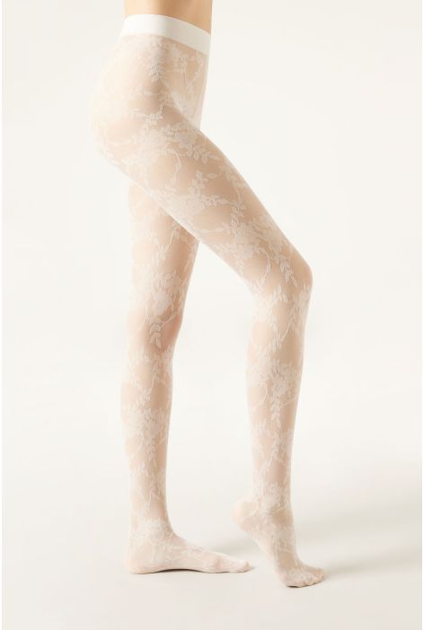 Collant À Fleurs Blanc