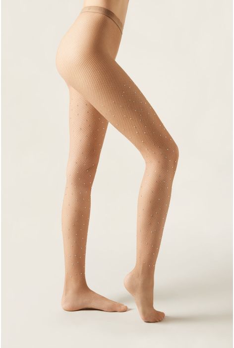 Collant À Résille Et Strass Naturel