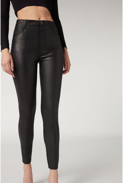 Legging Skinny Effet Cuir Noir