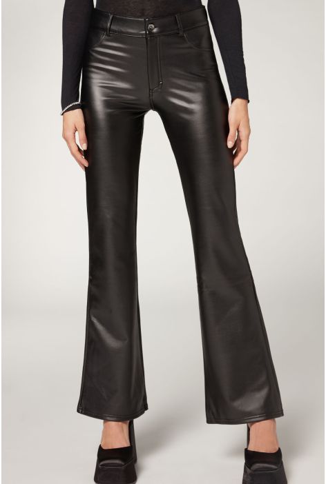 Legging À Pattes D'éléphant Thermique Enduit Noir