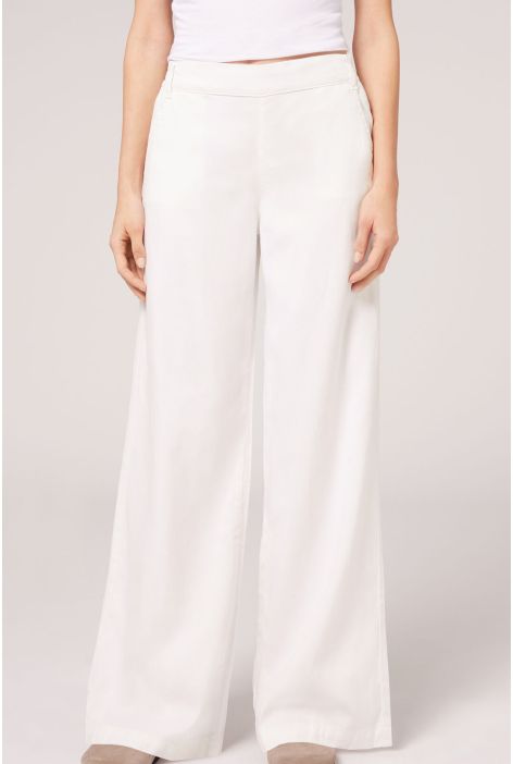 Legging Palazzo En Lin Avec Poches Blanc